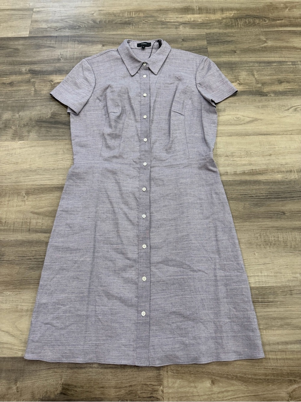 Theory Eco Sharkskin Short Sleeve Button-Down Dress Lavender Melange Size 10 NWT